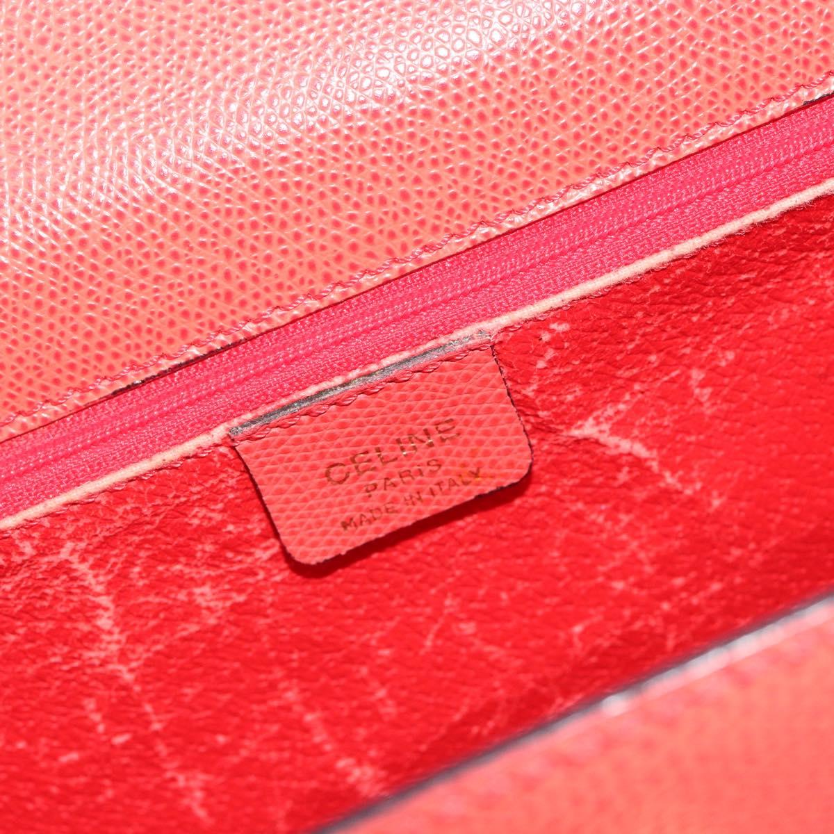 CELINE Hand Bag Leather 2way Red Gold Auth 192995