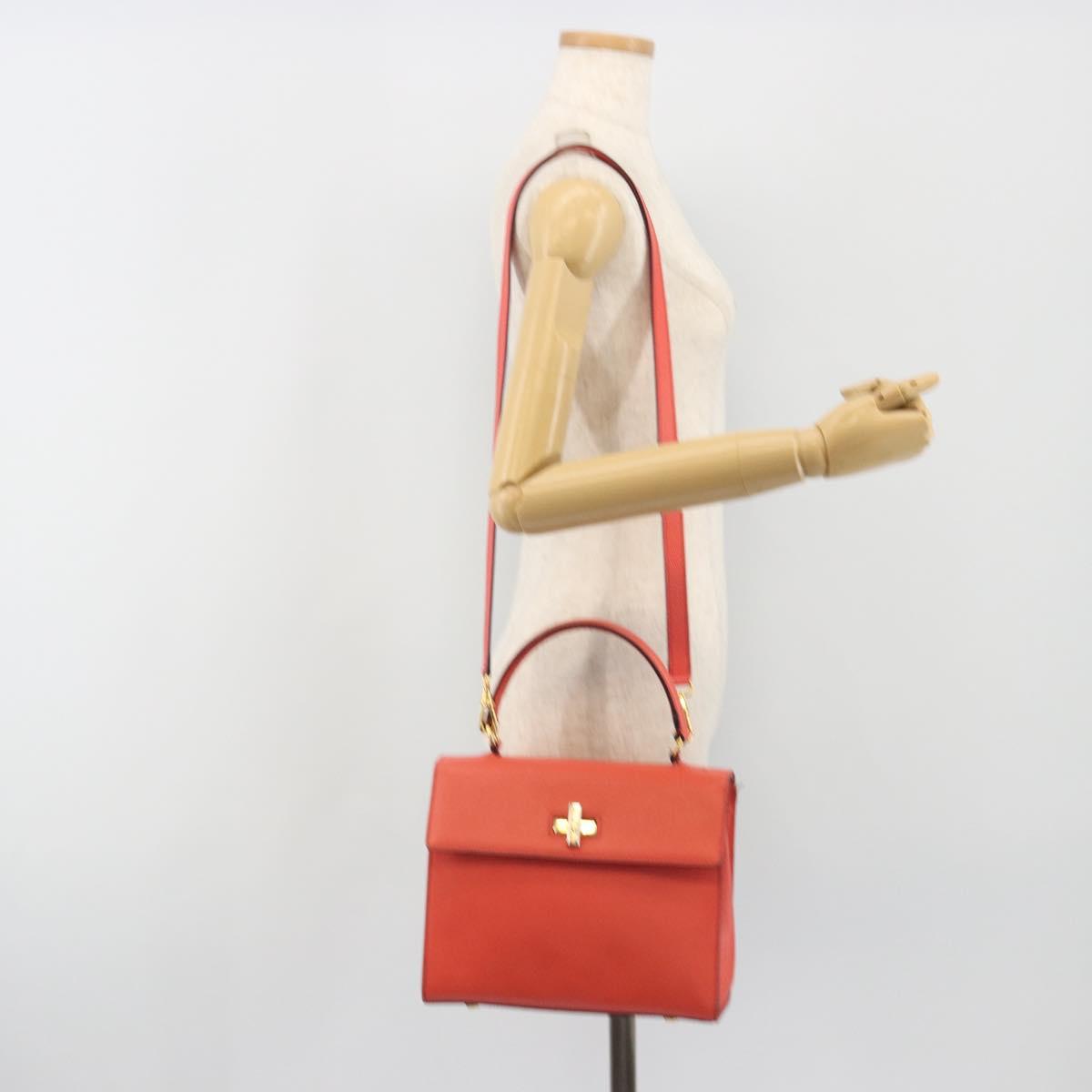 CELINE Hand Bag Leather 2way Red Gold Auth 192995