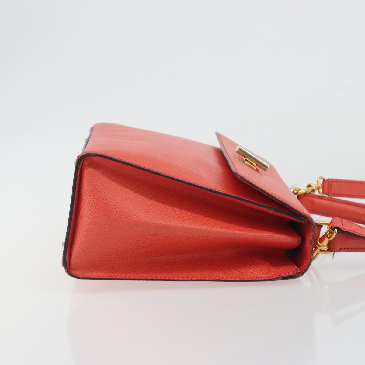 CELINE Hand Bag Leather 2way Red Gold Auth 192995