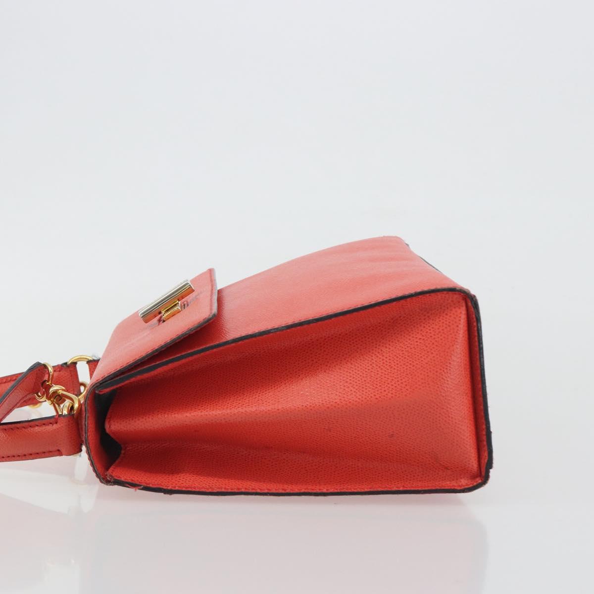 CELINE Hand Bag Leather 2way Red Gold Auth 192995