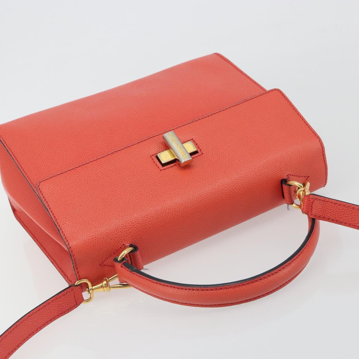 CELINE Hand Bag Leather 2way Red Gold Auth 192995