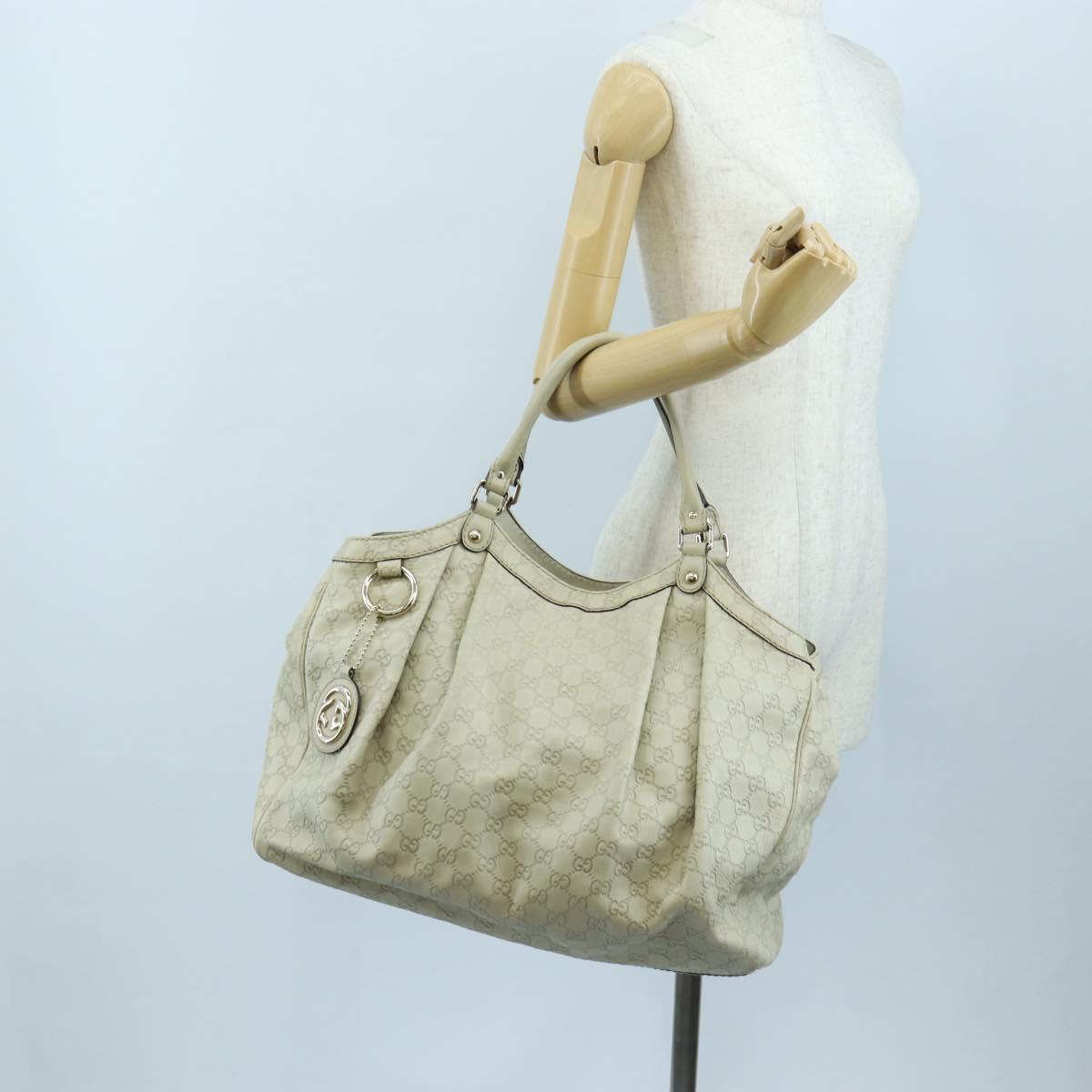 GUCCI GG Canvas Guccissima Sukey Hand Bag Leather Beige Gold 211943 Auth 192998V