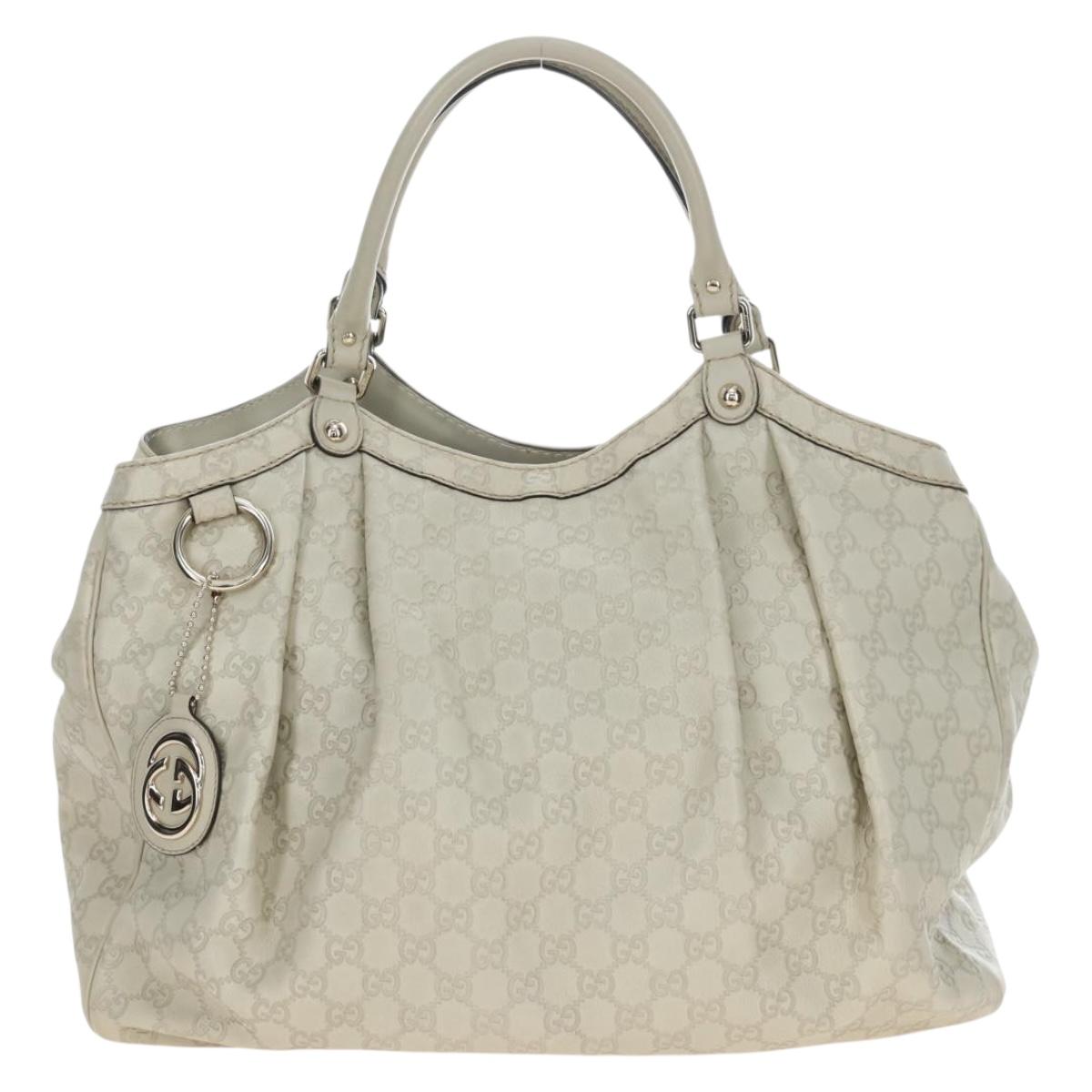 GUCCI GG Canvas Guccissima Sukey Hand Bag Leather Beige Gold 211943 Auth 192998V