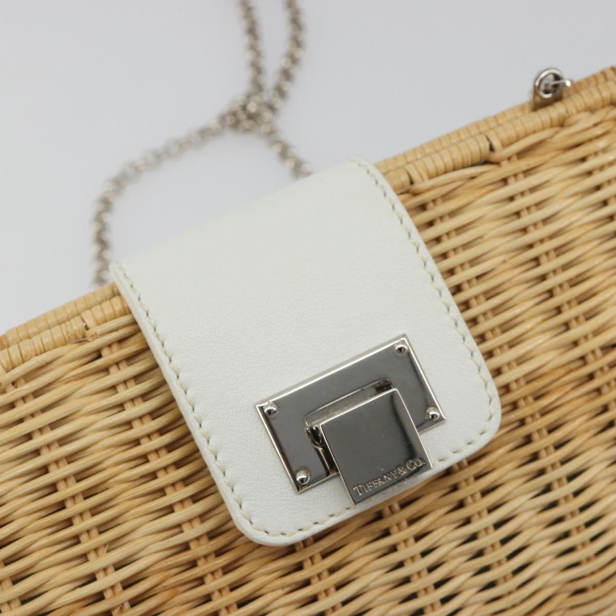 TIFFANY&Co. Chain Shoulder Bag Rattan Beige Silver Auth 193002V