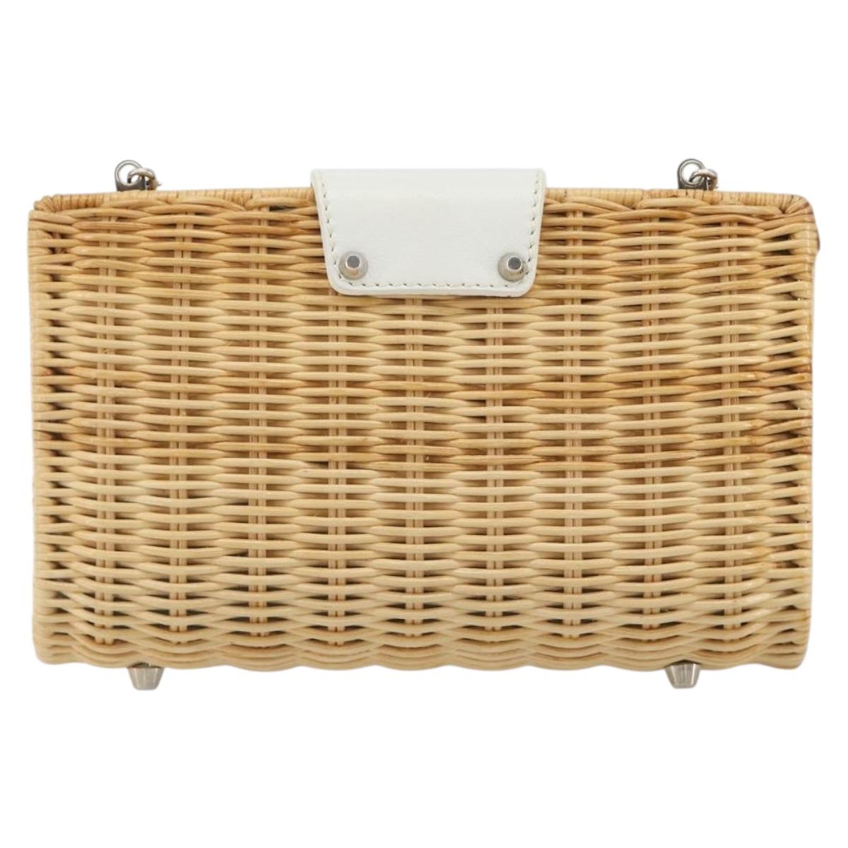 TIFFANY&Co. Chain Shoulder Bag Rattan Beige Silver Auth 193002V