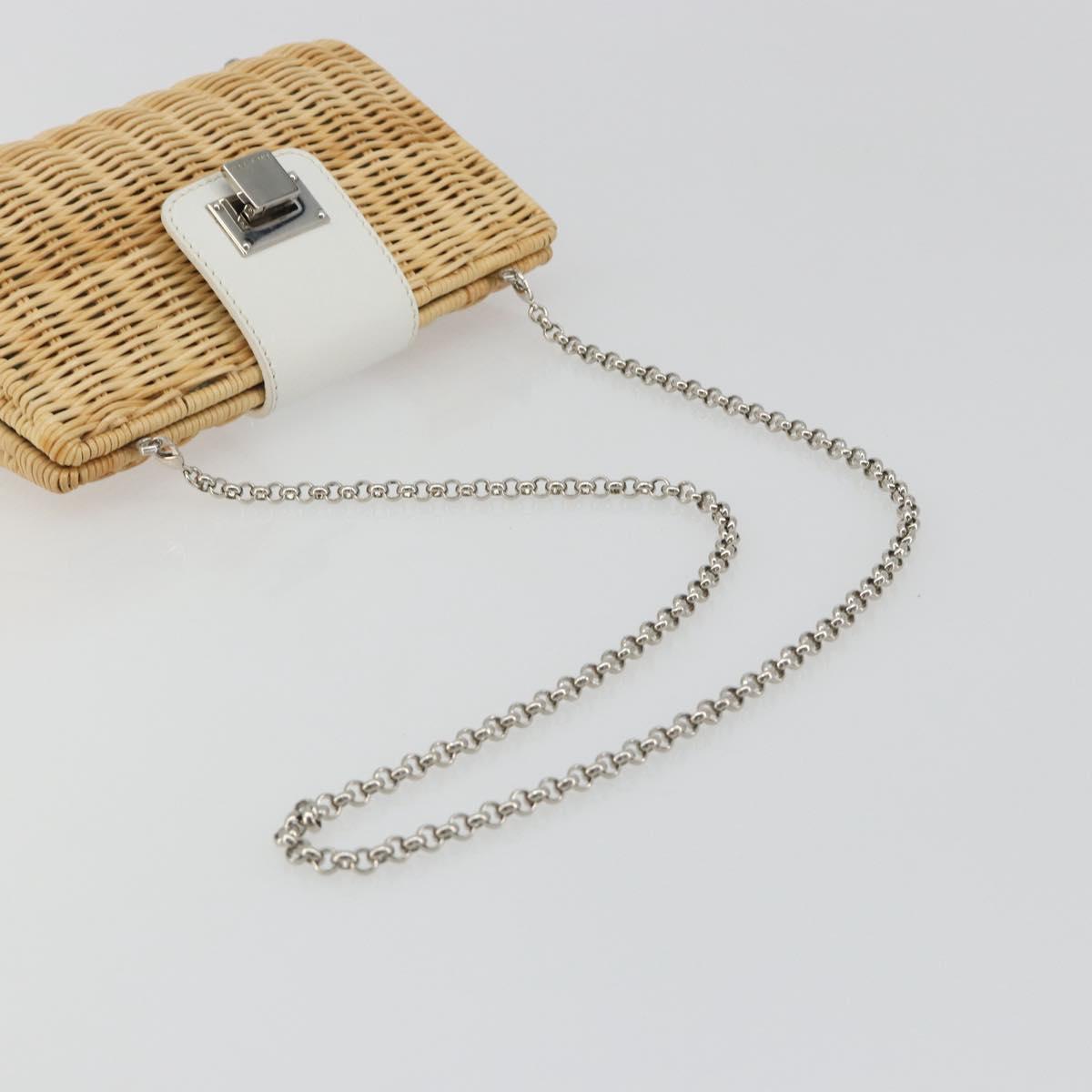 TIFFANY&Co. Chain Shoulder Bag Rattan Beige Silver Auth 193002V