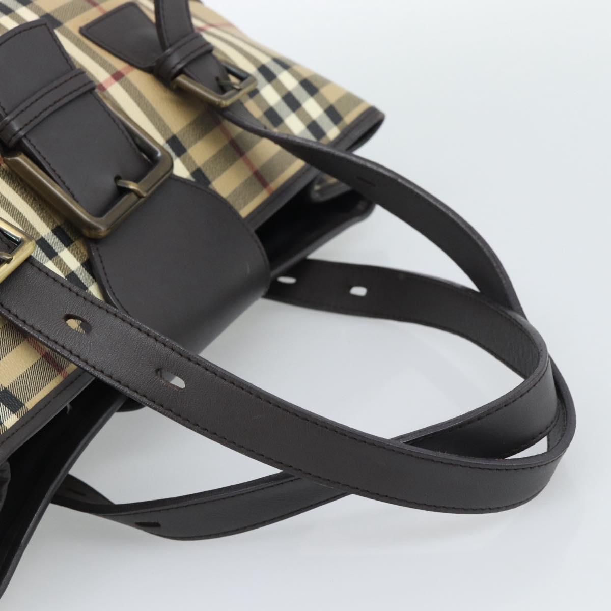 BURBERRY Nova Check Hand Bag PVC Beige Auth 193004A