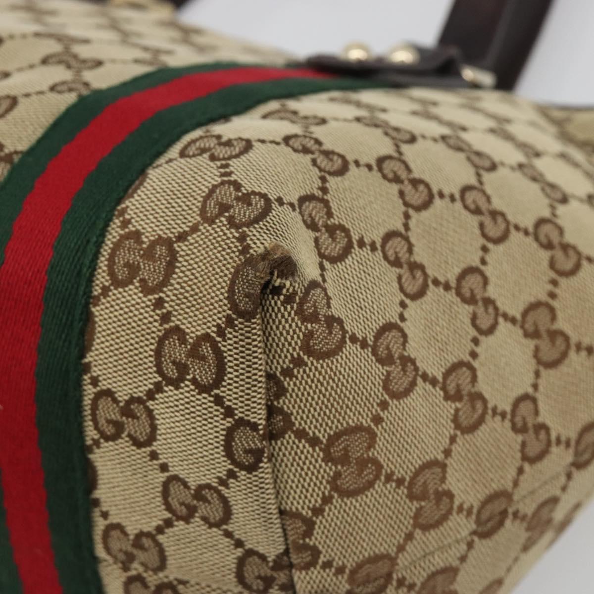 GUCCI GG Canvas Web Sherry Line Tote Bag Beige Gold 137396 Auth 193010
