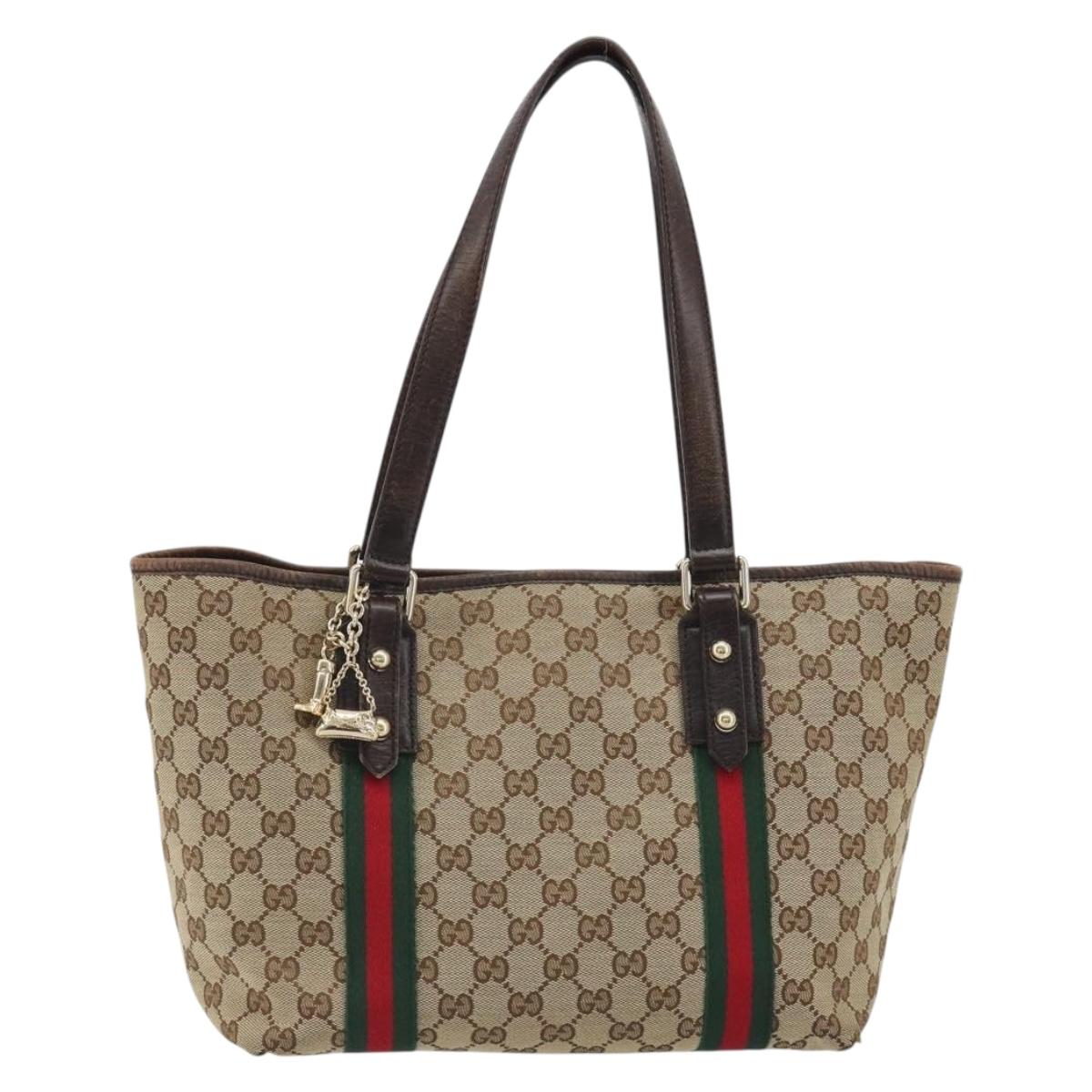GUCCI GG Canvas Web Sherry Line Tote Bag Beige Gold 137396 Auth 193010