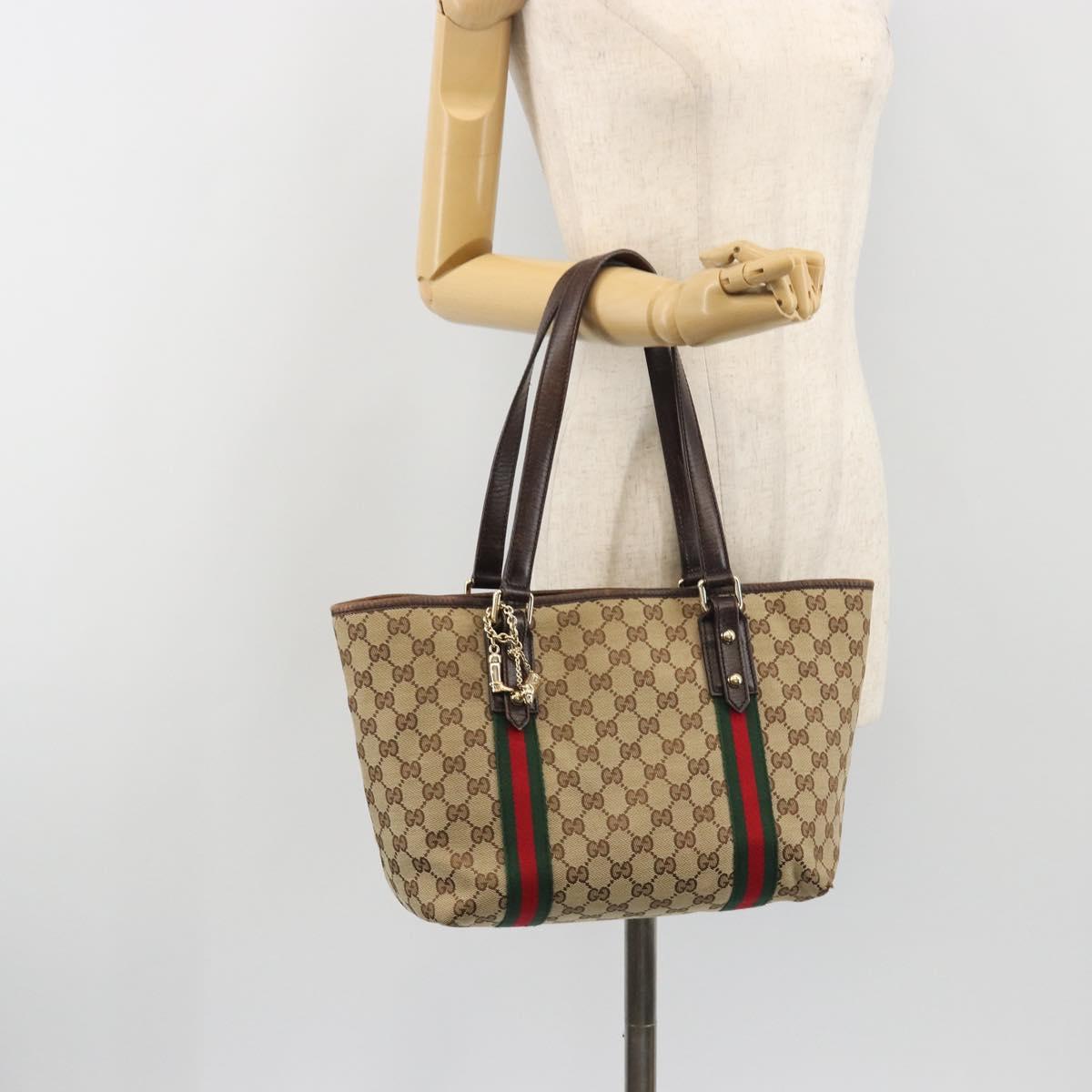 GUCCI GG Canvas Web Sherry Line Tote Bag Beige Gold 137396 Auth 193010