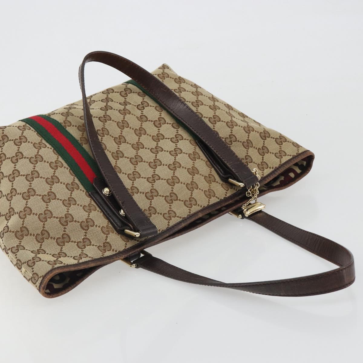 GUCCI GG Canvas Web Sherry Line Tote Bag Beige Gold 137396 Auth 193010