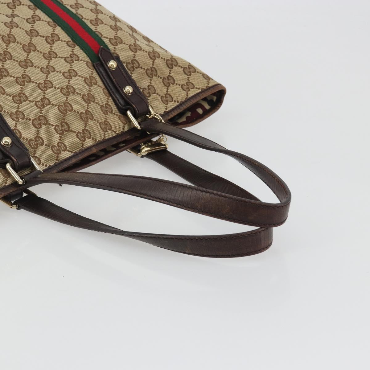 GUCCI GG Canvas Web Sherry Line Tote Bag Beige Gold 137396 Auth 193010