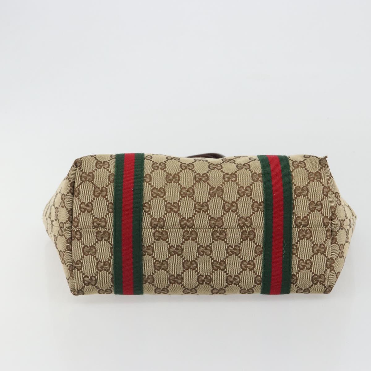 GUCCI GG Canvas Web Sherry Line Tote Bag Beige Gold 137396 Auth 193010