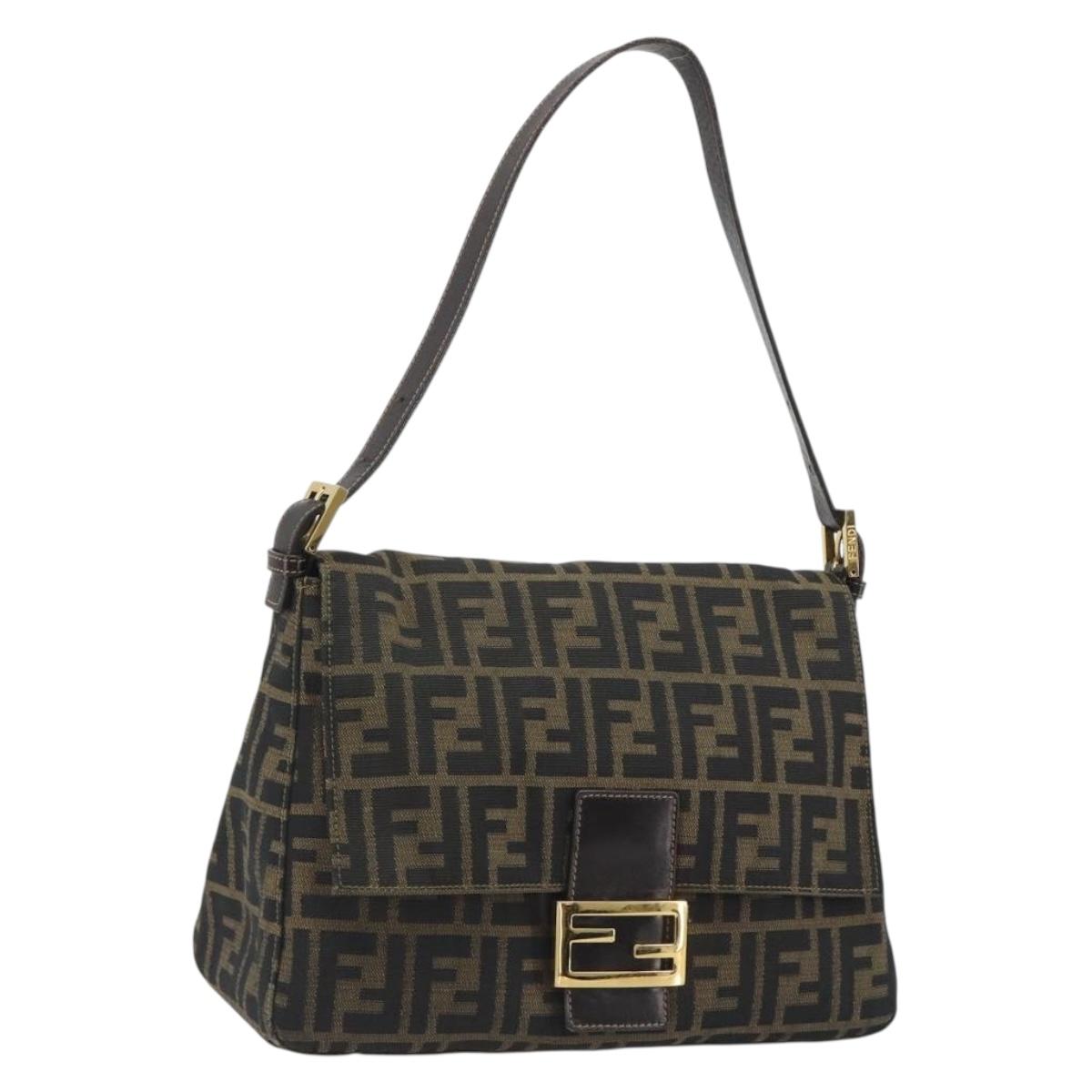 FENDI Zucca Canvas Mamma Baguette Shoulder Bag Brown Black Auth 193012V