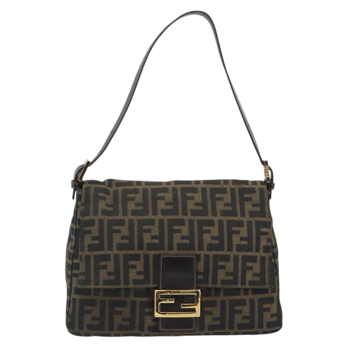 FENDI Zucca Canvas Mamma Baguette Shoulder Bag Brown Black Auth 193012V