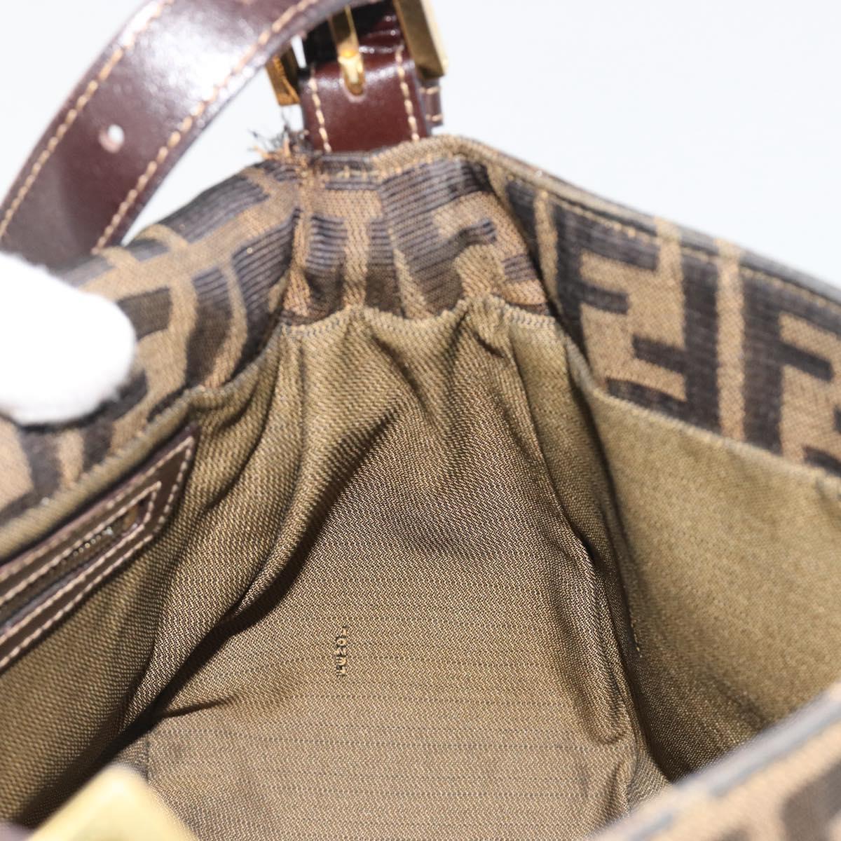 FENDI Zucca Canvas Mamma Baguette Shoulder Bag Brown Black Auth 193012V