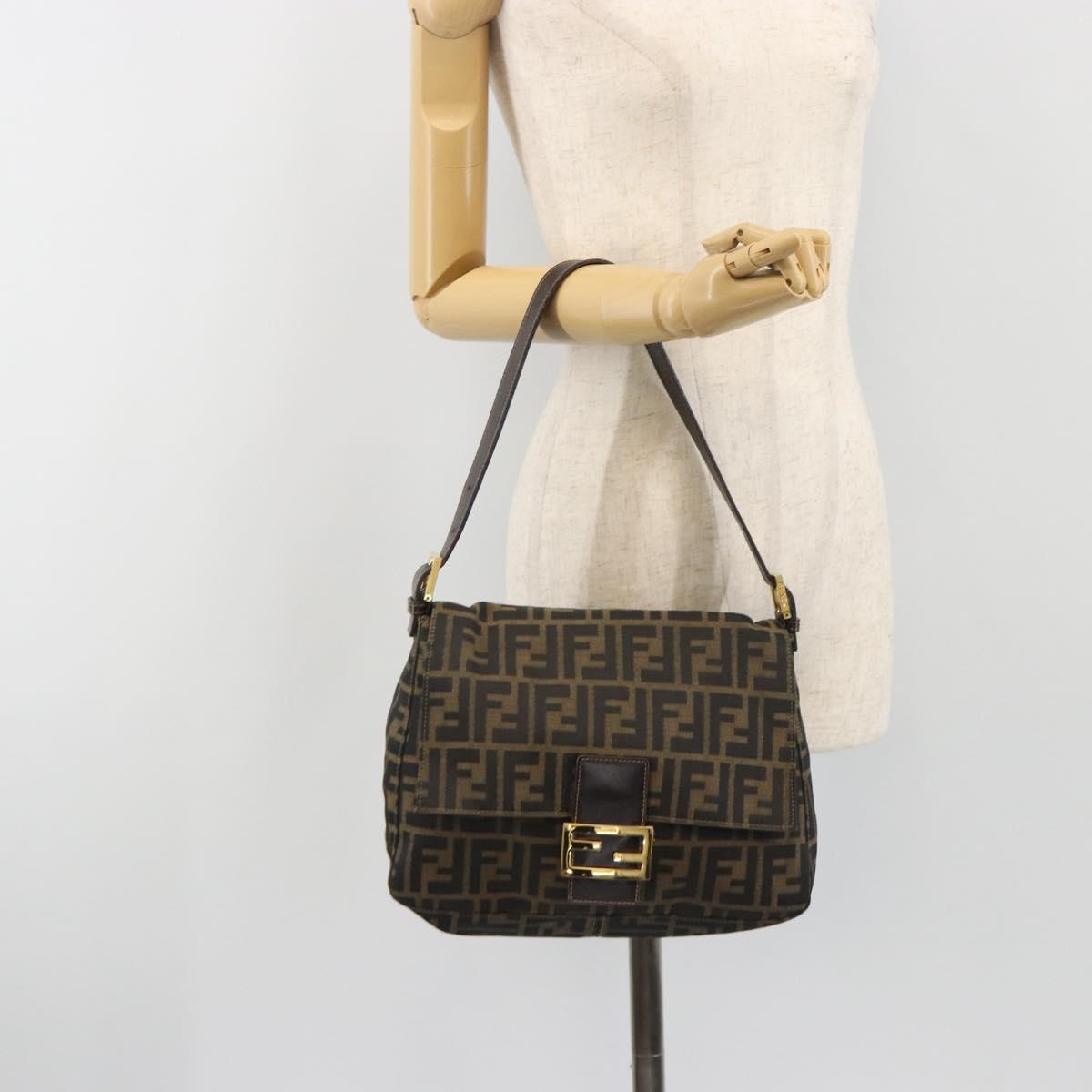 FENDI Zucca Canvas Mamma Baguette Shoulder Bag Brown Black Auth 193012V
