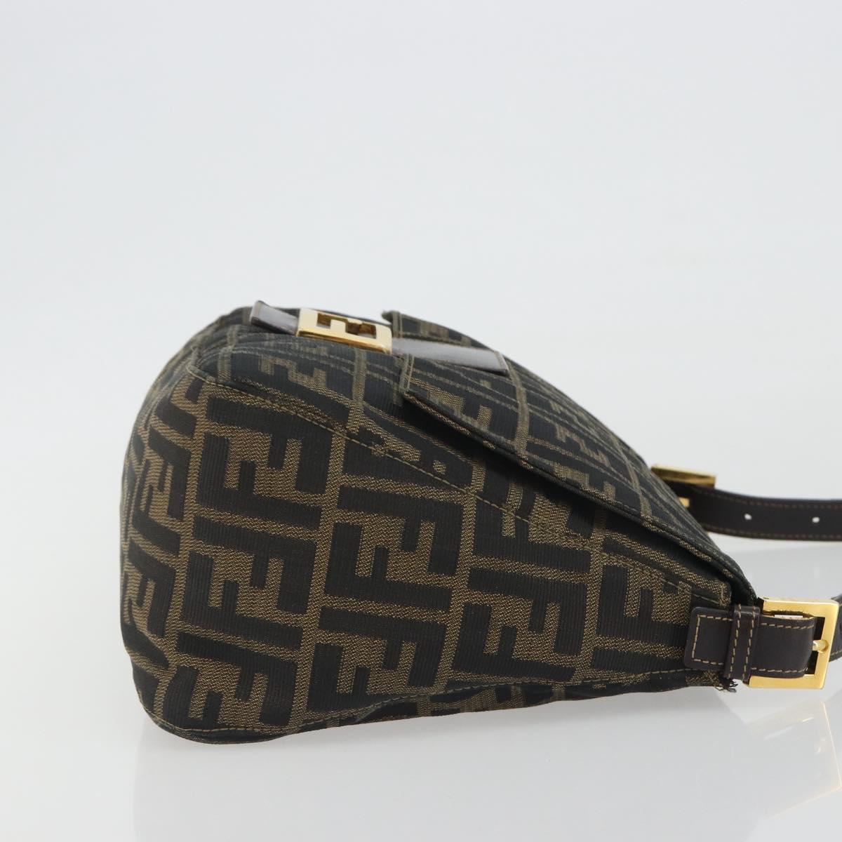FENDI Zucca Canvas Mamma Baguette Shoulder Bag Brown Black Auth 193012V
