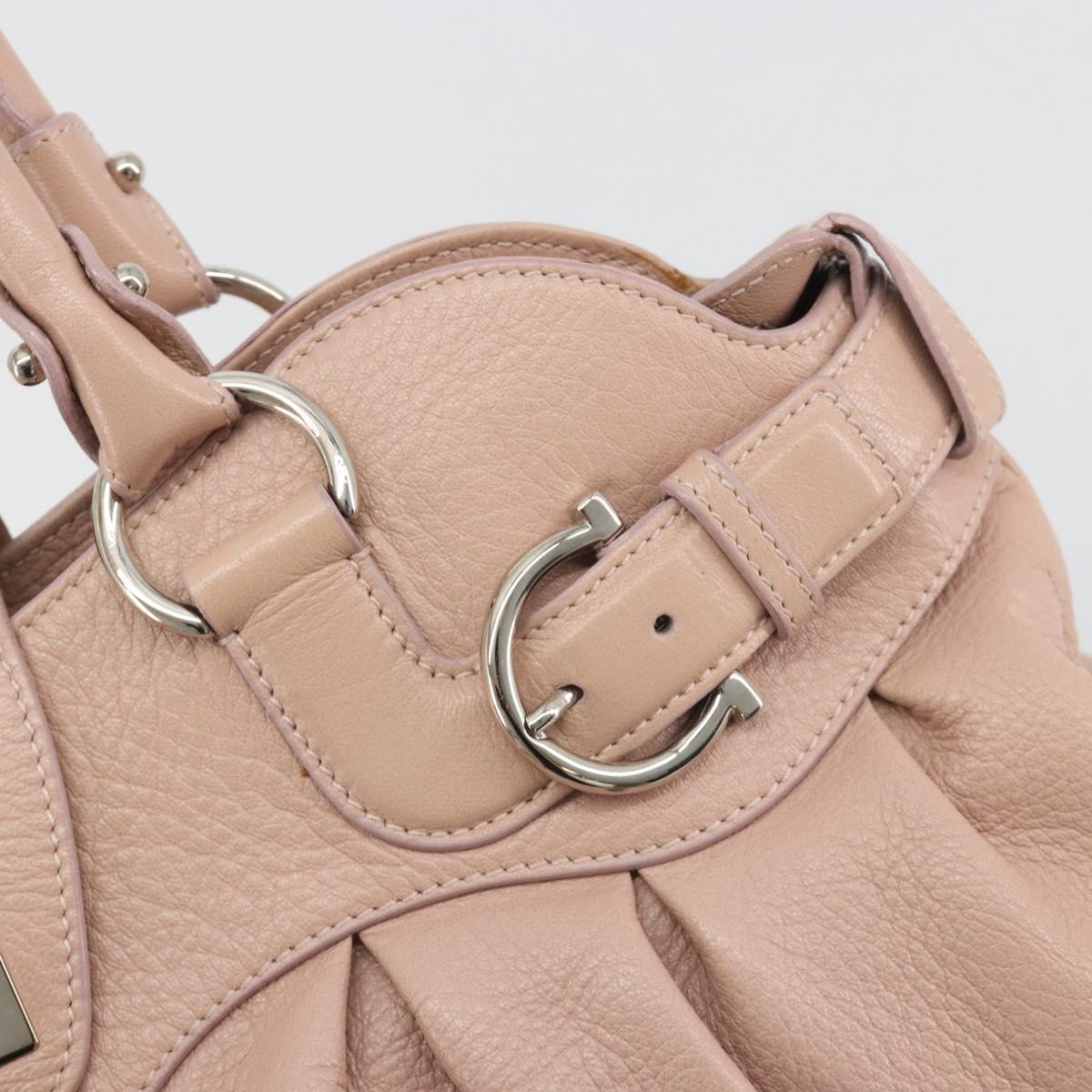 Salvatore Ferragamo Gancini Hand Bag Leather Pink Silver Auth 193013A