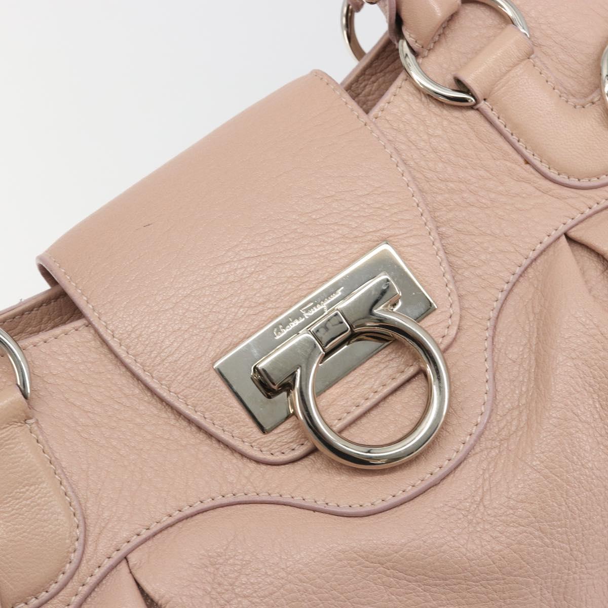 Salvatore Ferragamo Gancini Hand Bag Leather Pink Silver Auth 193013A