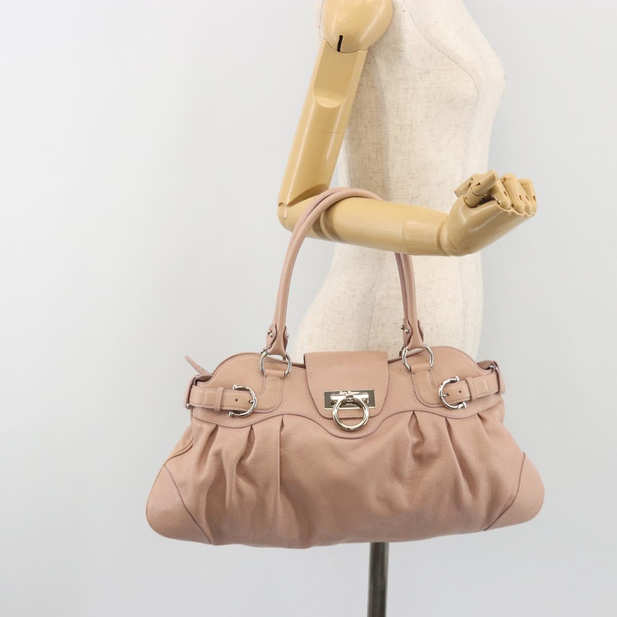 Salvatore Ferragamo Gancini Hand Bag Leather Pink Silver Auth 193013A
