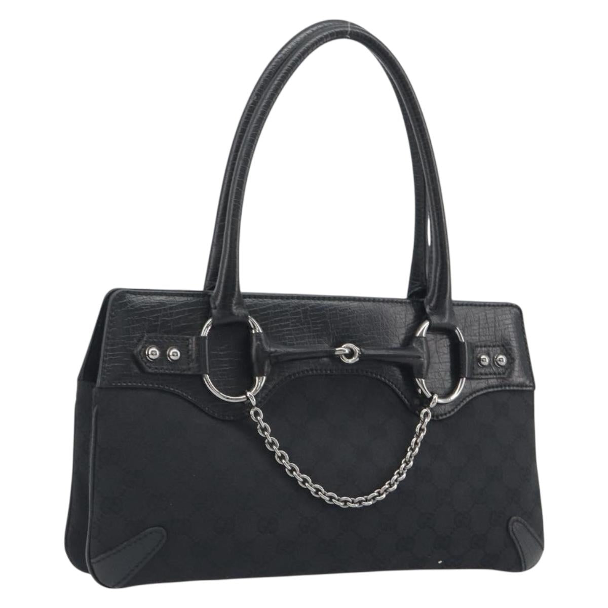 GUCCI Horsebit GG Canvas Hand Bag Black Silver 114913 Auth 193014V