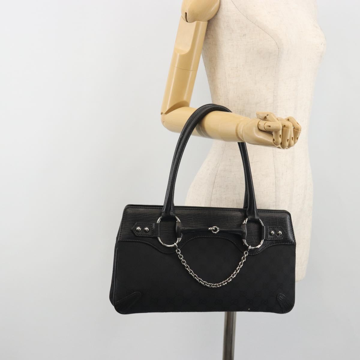 GUCCI Horsebit GG Canvas Hand Bag Black Silver 114913 Auth 193014V