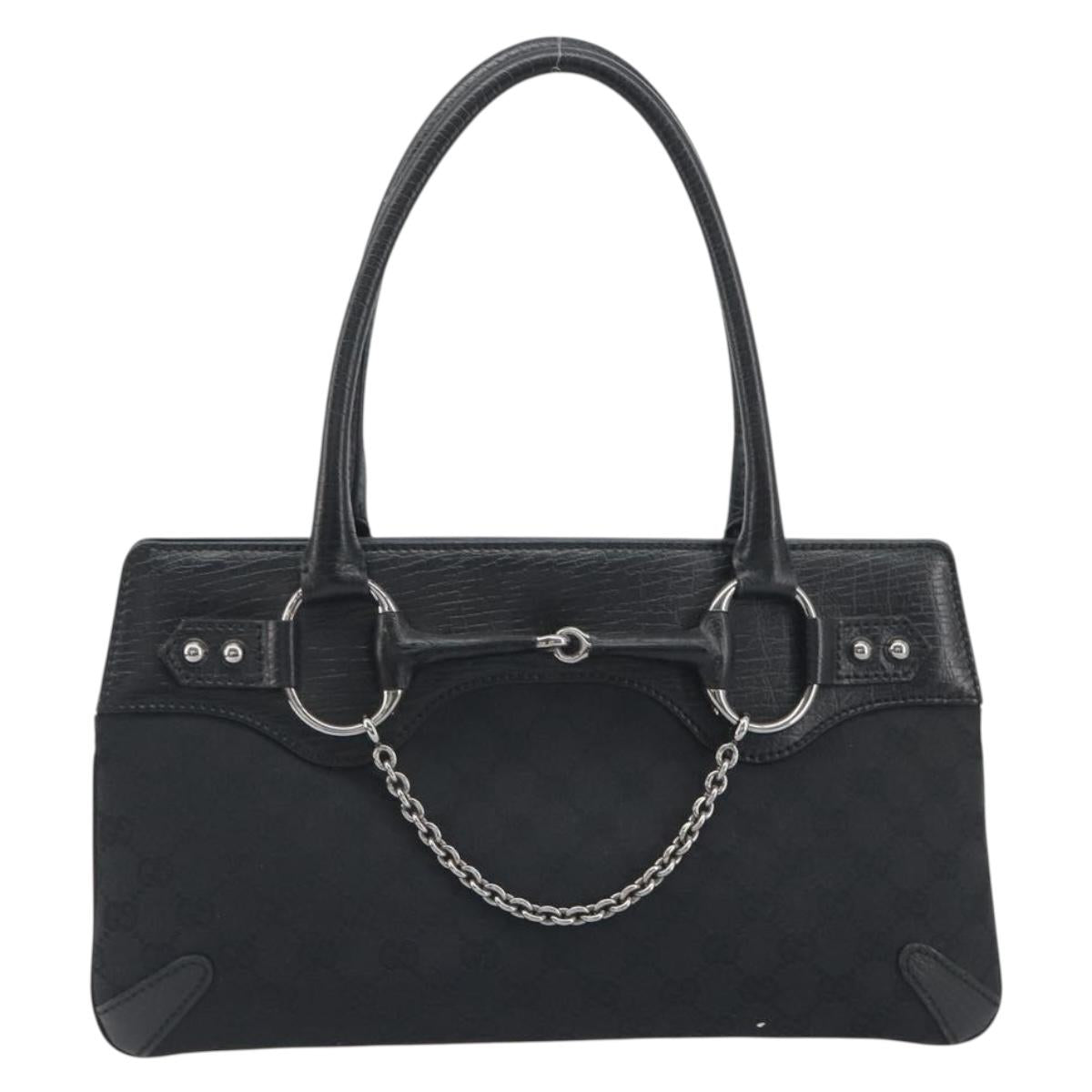 GUCCI Horsebit GG Canvas Hand Bag Black Silver 114913 Auth 193014V