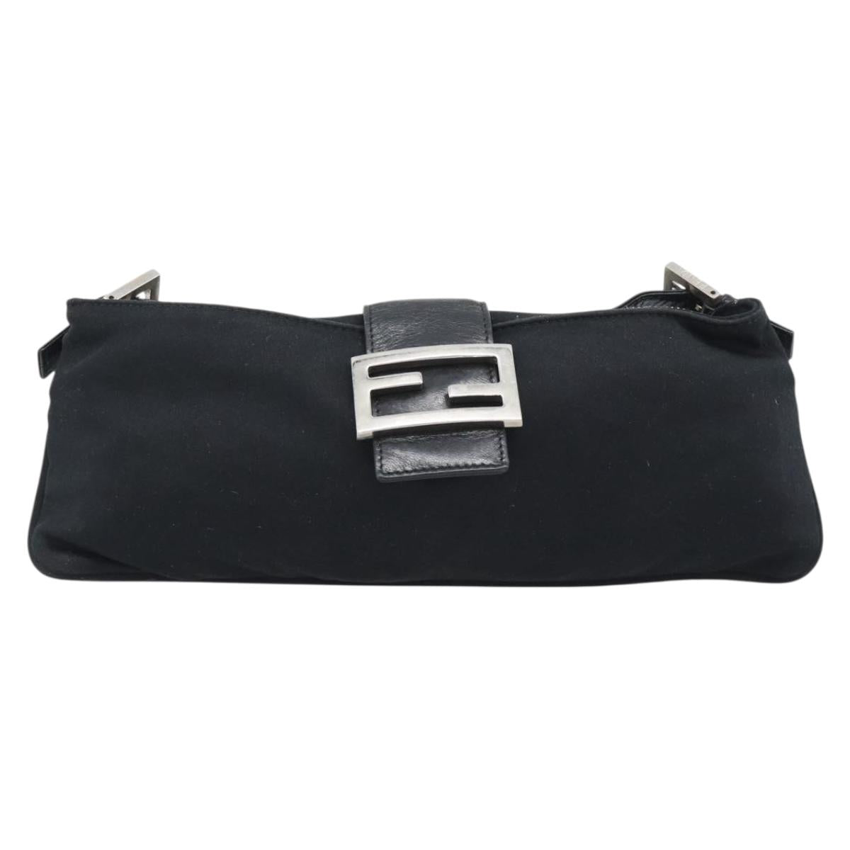 FENDI Mamma Baguette Shoulder Bag Cotton Jersey Black Silver Auth 193016