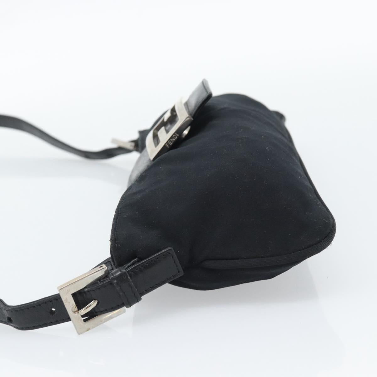 FENDI Mamma Baguette Shoulder Bag Cotton Jersey Black Silver Auth 193016