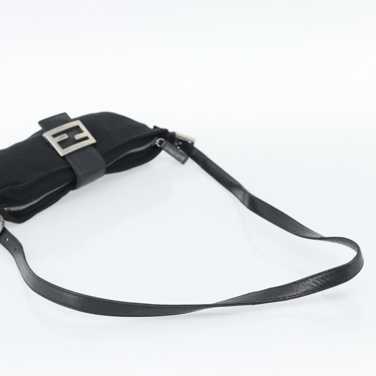 FENDI Mamma Baguette Shoulder Bag Cotton Jersey Black Silver Auth 193016