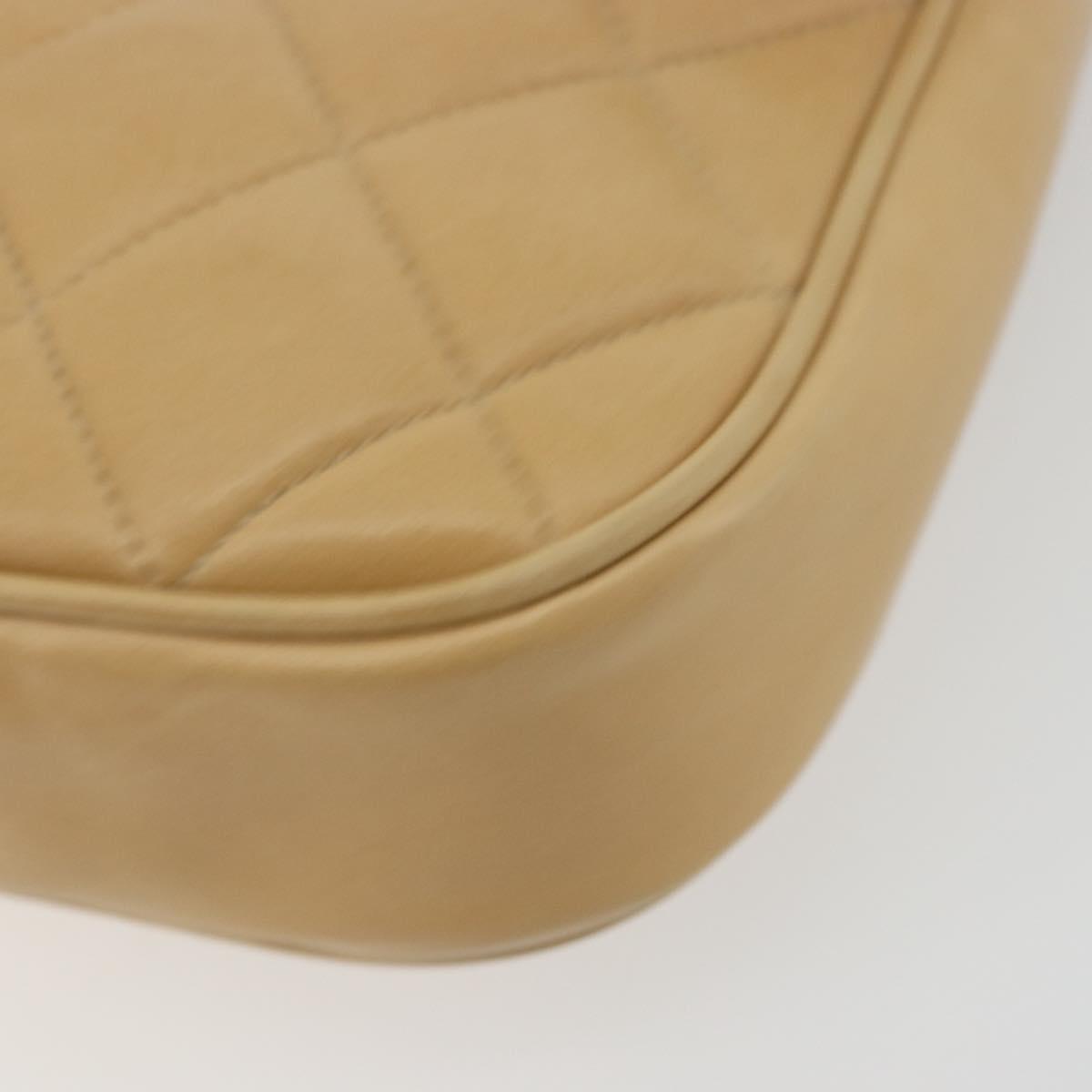 CHANEL Matelasse Chain Shoulder Bag Lamb Skin Beige Gold CC Auth 193017