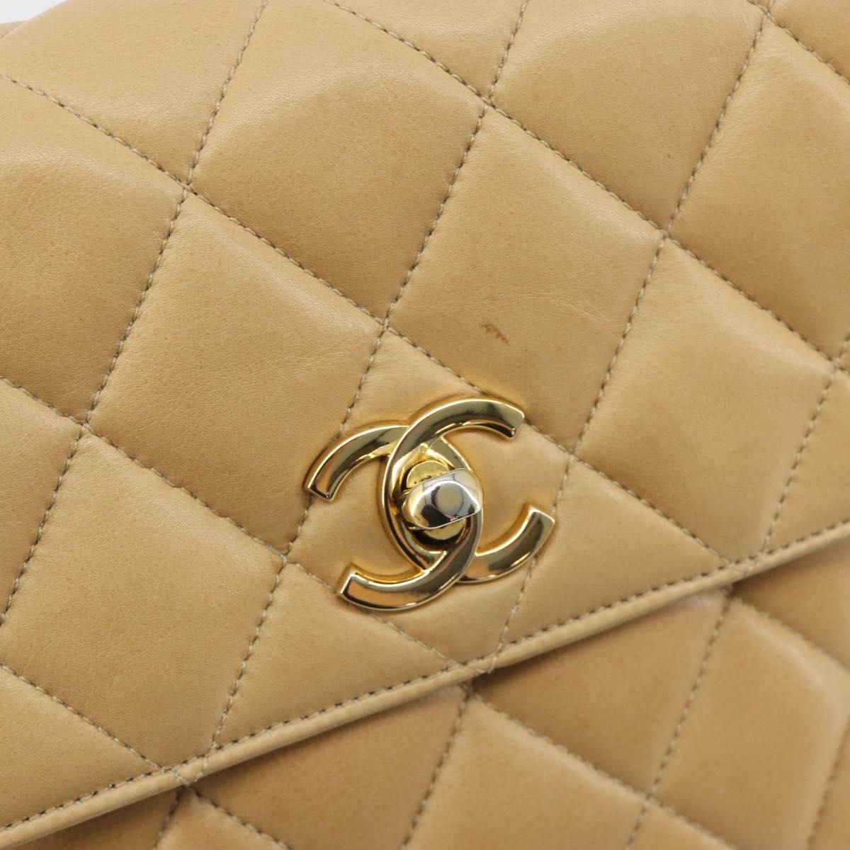 CHANEL Matelasse Chain Shoulder Bag Lamb Skin Beige Gold CC Auth 193017