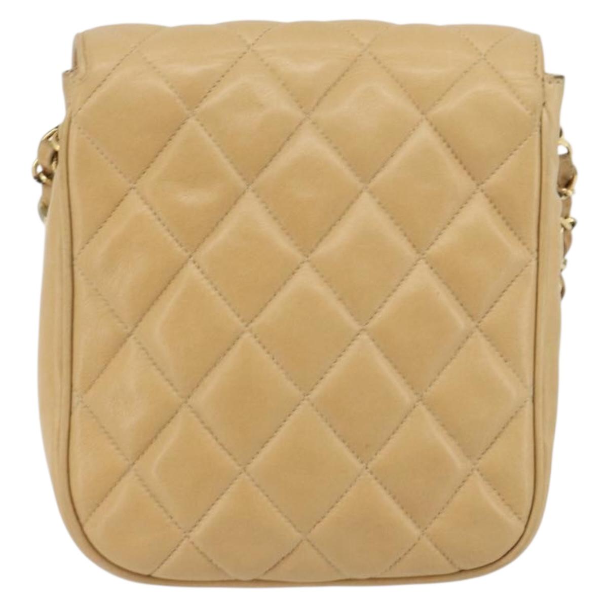 CHANEL Matelasse Chain Shoulder Bag Lamb Skin Beige Gold CC Auth 193017