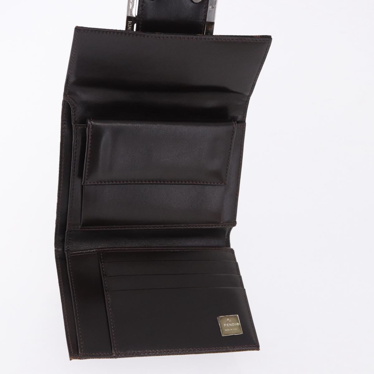 FENDI Zucca Canvas Mamma Baguette Wallet Black Brown Auth 193019V