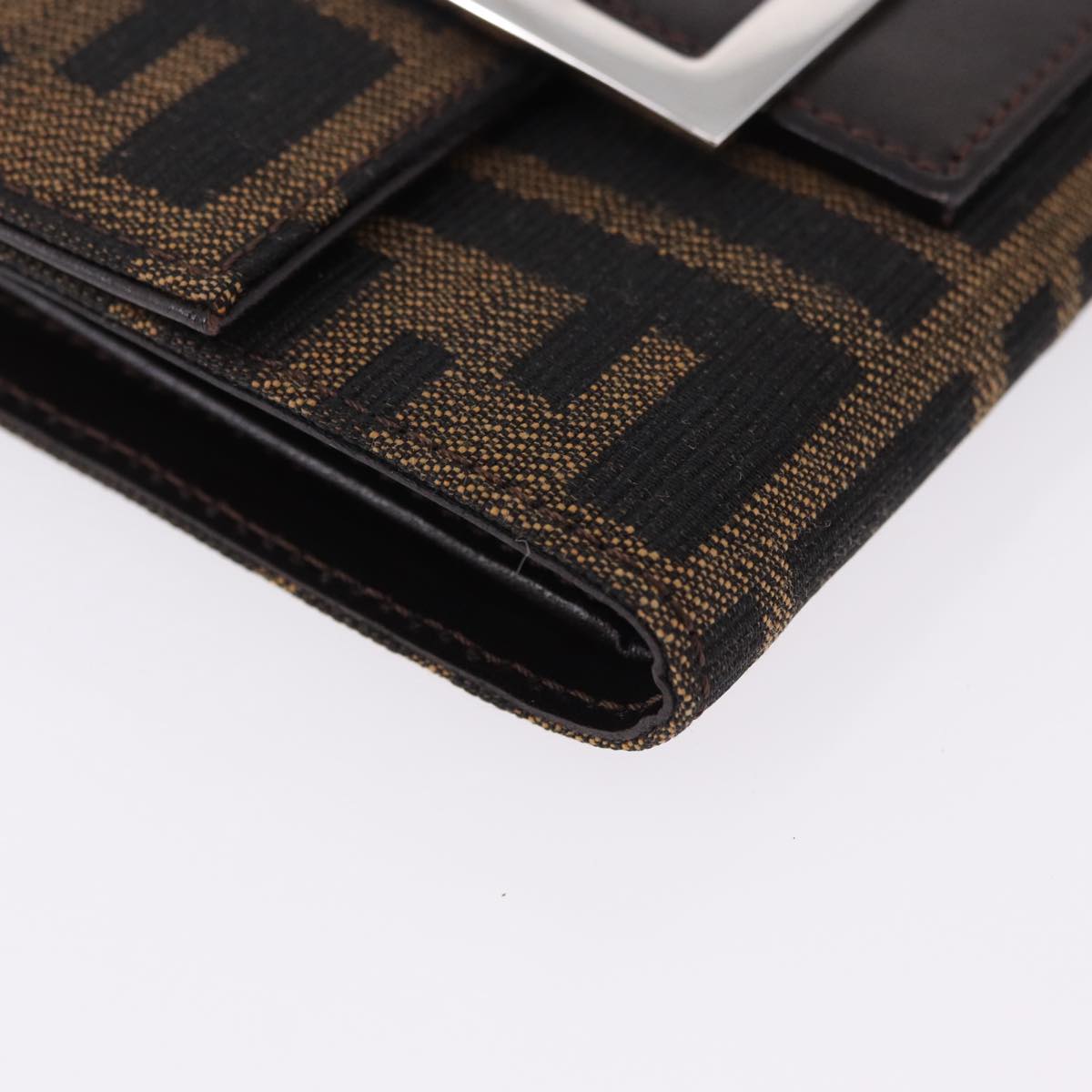 FENDI Zucca Canvas Mamma Baguette Wallet Black Brown Auth 193019V