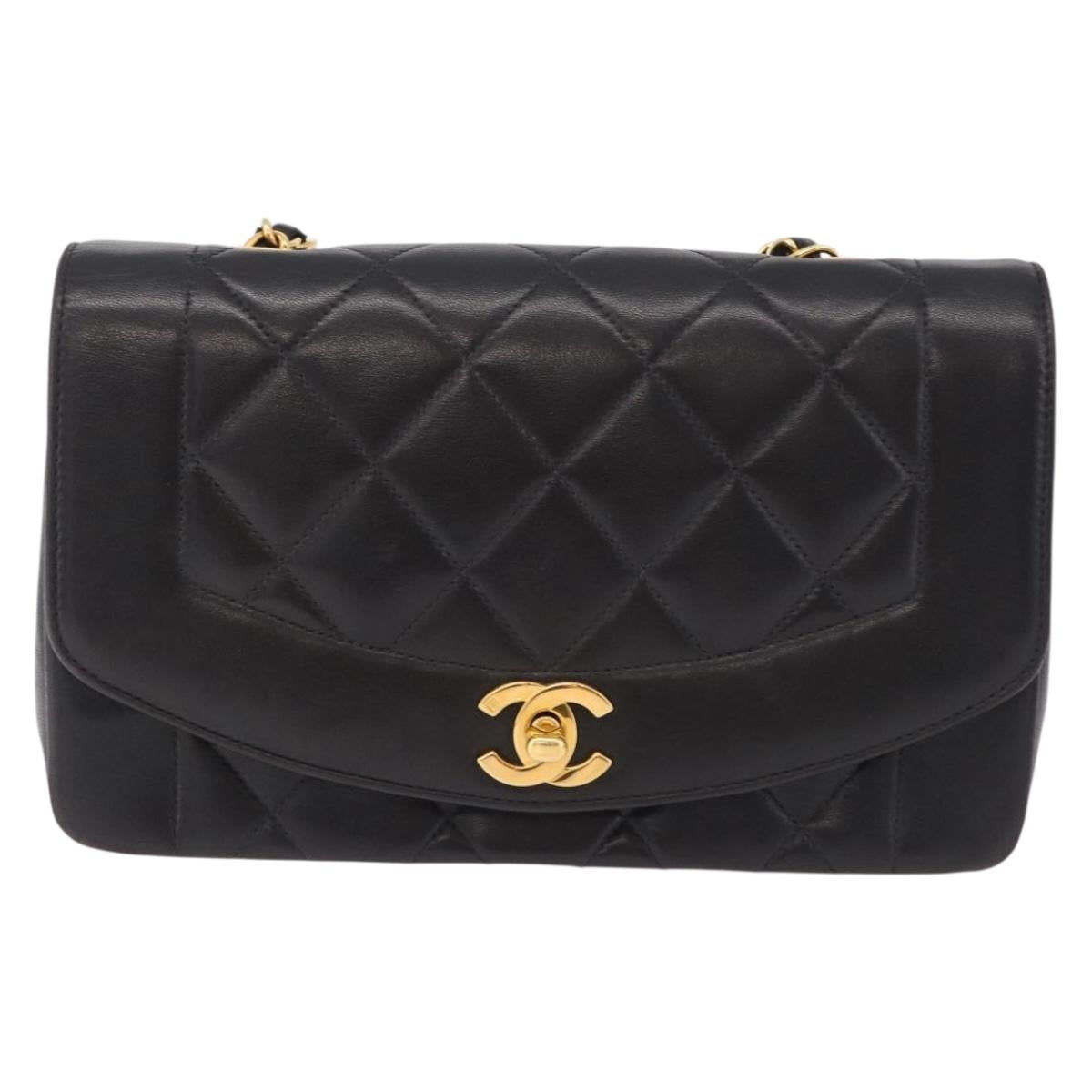 CHANEL Chain Matelasse Shoulder Bag Lamb Skin Black Gold CC Auth 193021SAM