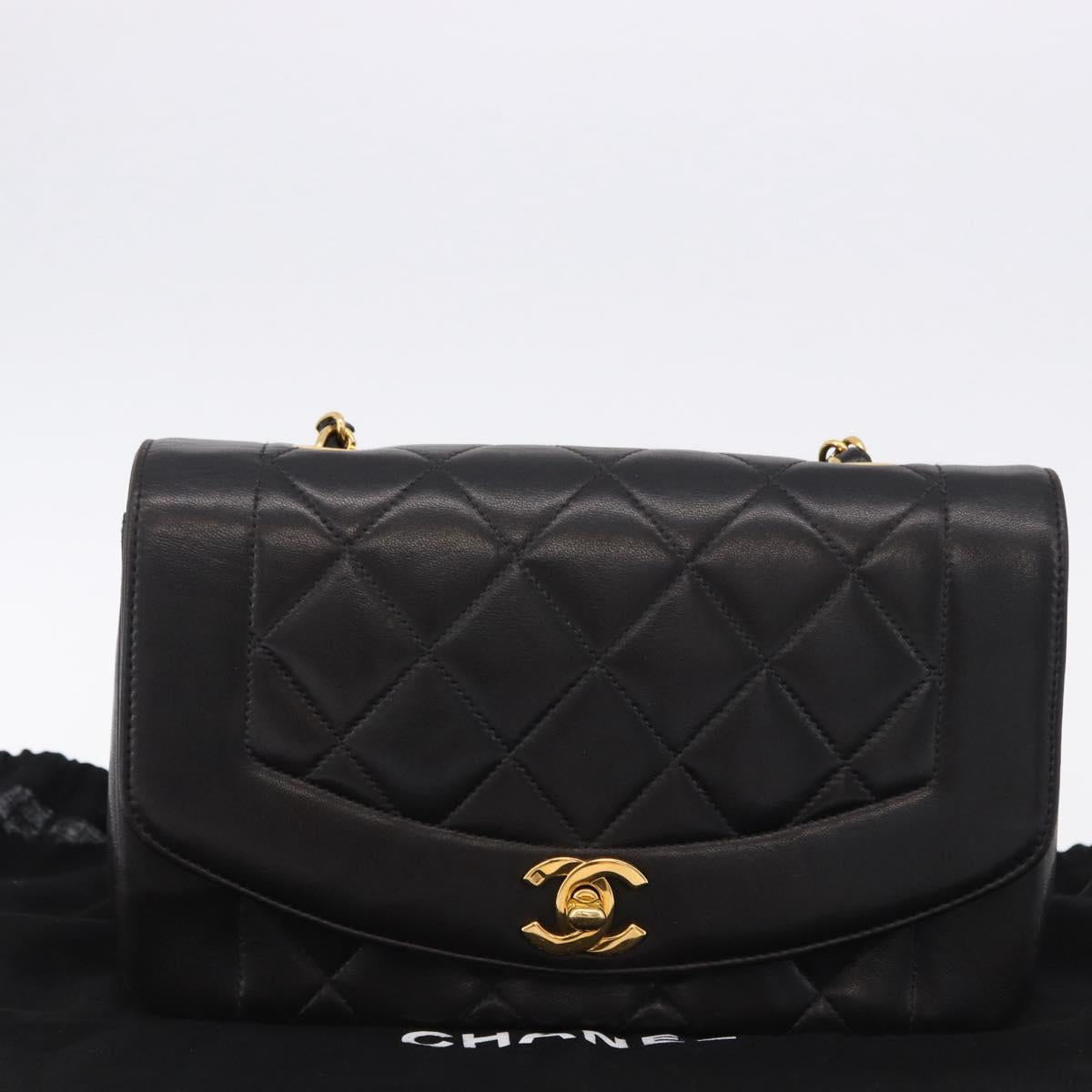 CHANEL Chain Matelasse Shoulder Bag Lamb Skin Black Gold CC Auth 193021SAM