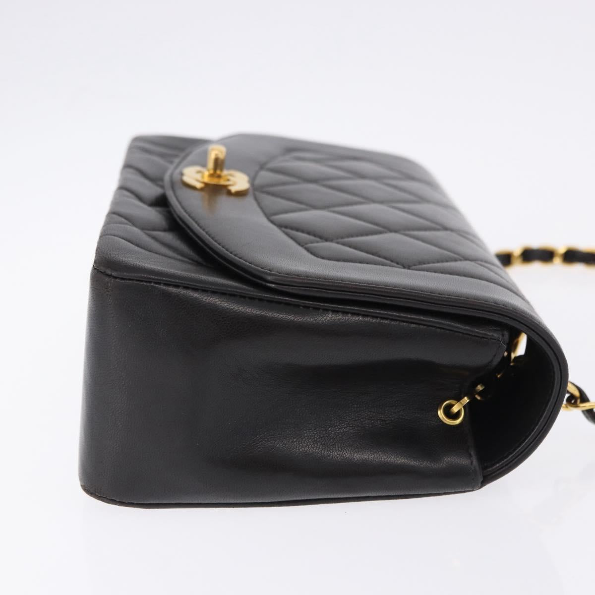 CHANEL Chain Matelasse Shoulder Bag Lamb Skin Black Gold CC Auth 193021SAM