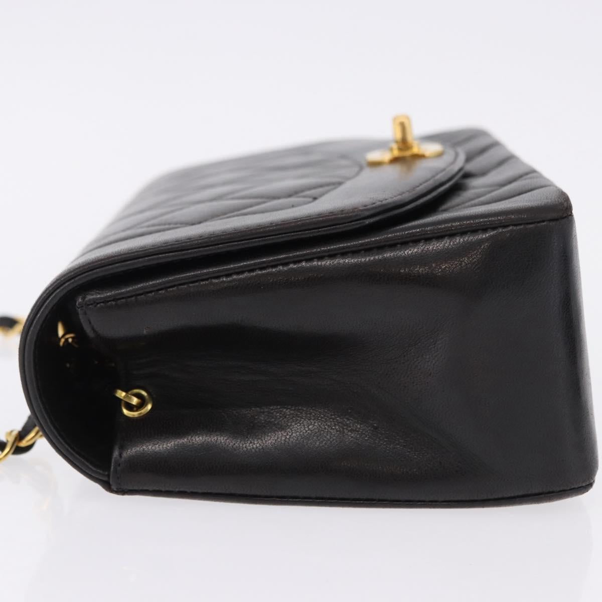 CHANEL Chain Matelasse Shoulder Bag Lamb Skin Black Gold CC Auth 193021SAM