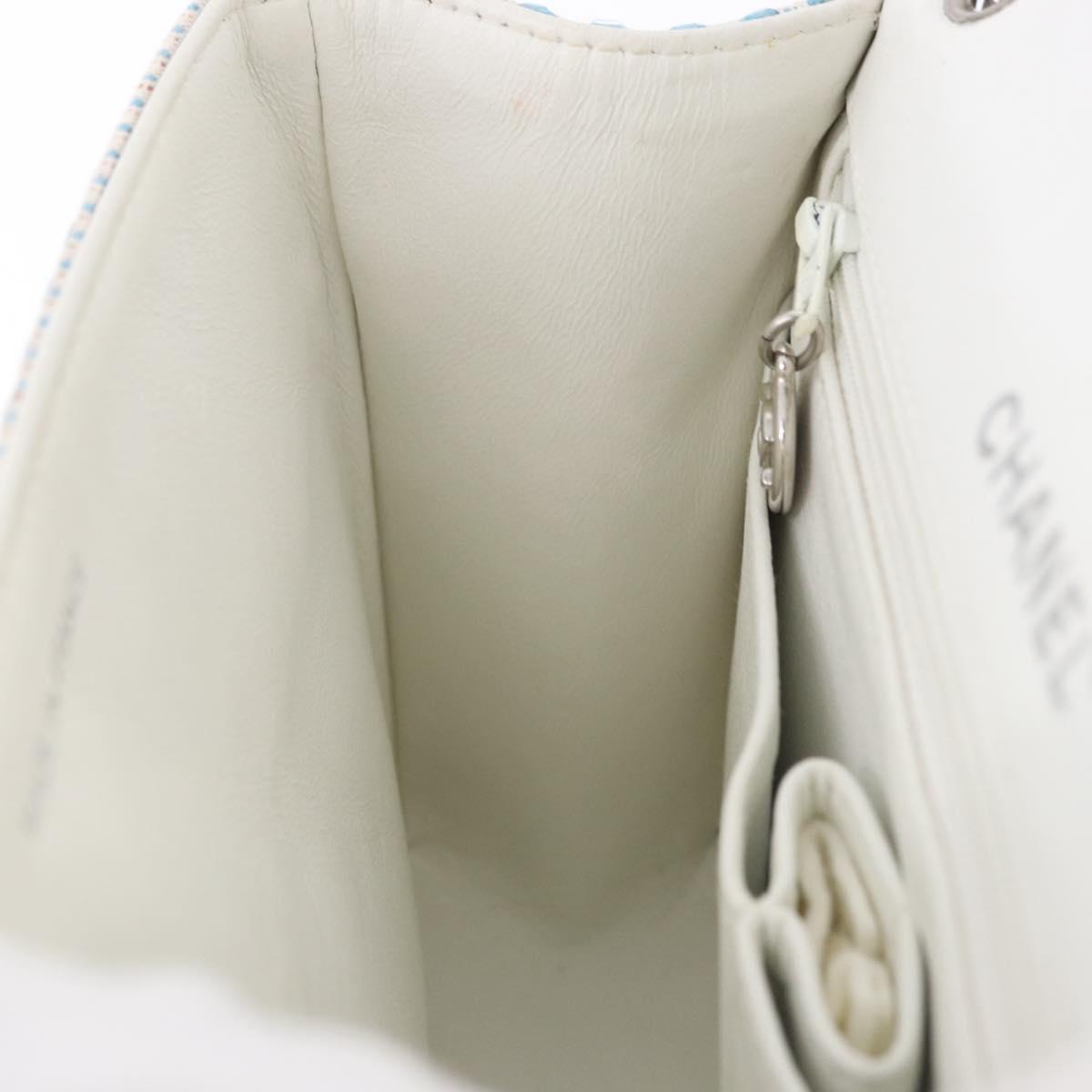 CHANEL Matelasse Chain Shoulder Bag Canvas Light Blue Silver CC Auth 193022SAM