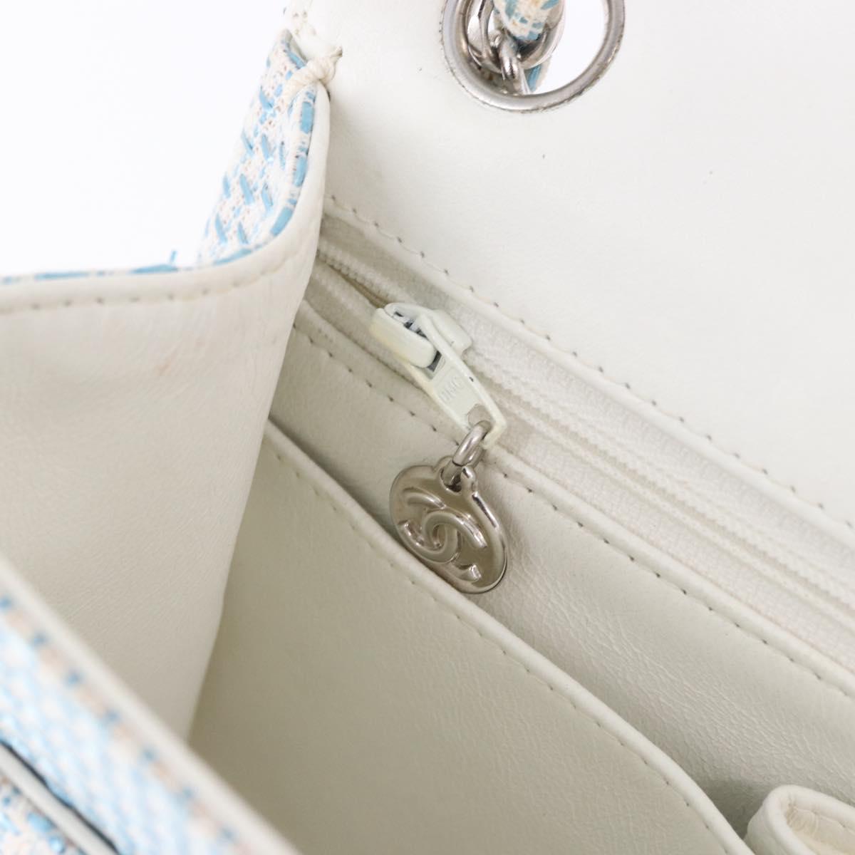 CHANEL Matelasse Chain Shoulder Bag Canvas Light Blue Silver CC Auth 193022SAM
