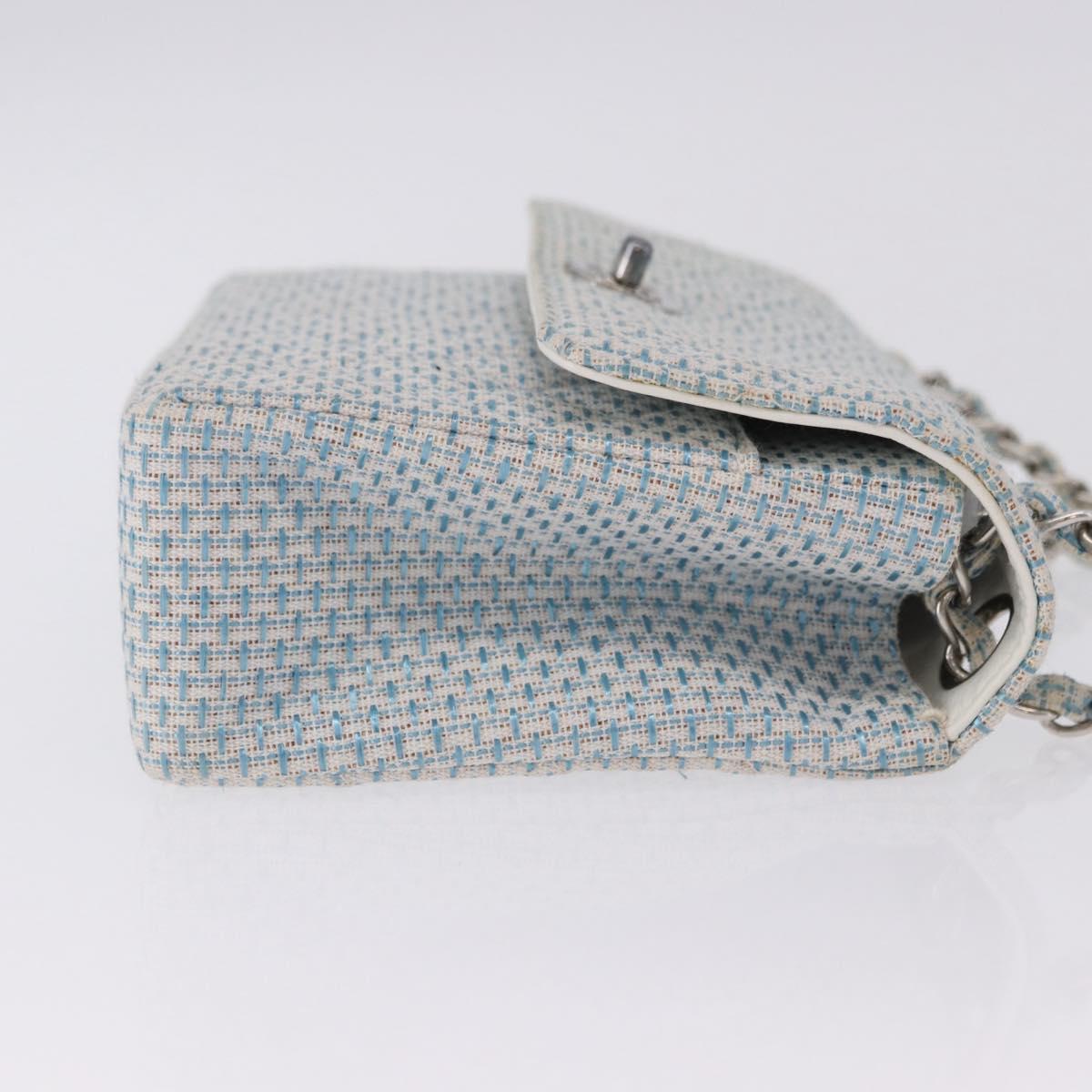 CHANEL Matelasse Chain Shoulder Bag Canvas Light Blue Silver CC Auth 193022SAM