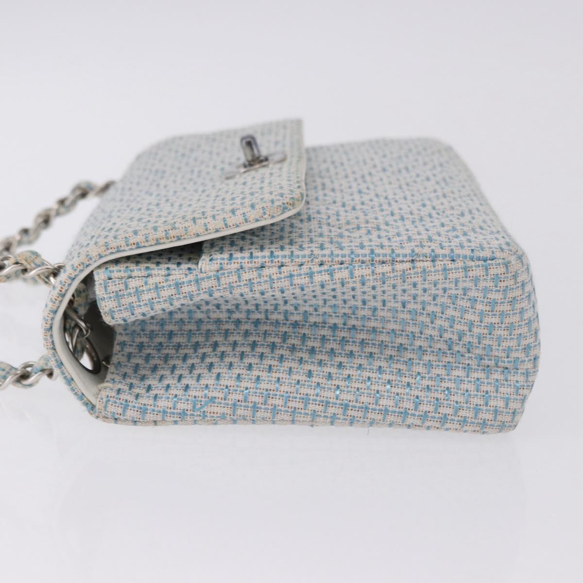 CHANEL Matelasse Chain Shoulder Bag Canvas Light Blue Silver CC Auth 193022SAM