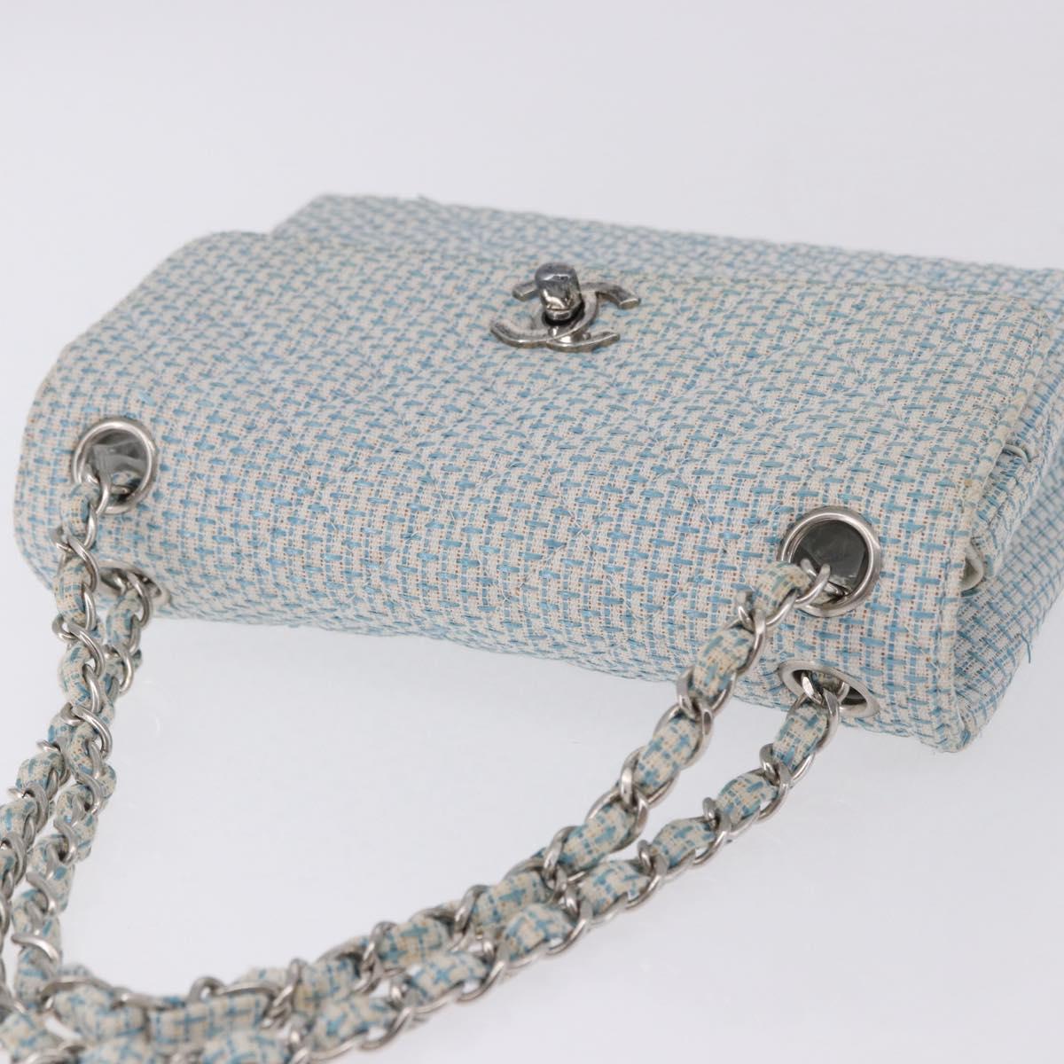 CHANEL Matelasse Chain Shoulder Bag Canvas Light Blue Silver CC Auth 193022SAM