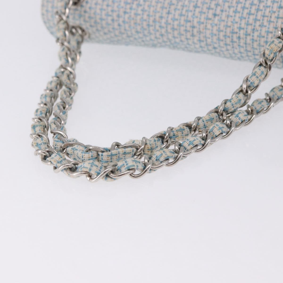 CHANEL Matelasse Chain Shoulder Bag Canvas Light Blue Silver CC Auth 193022SAM