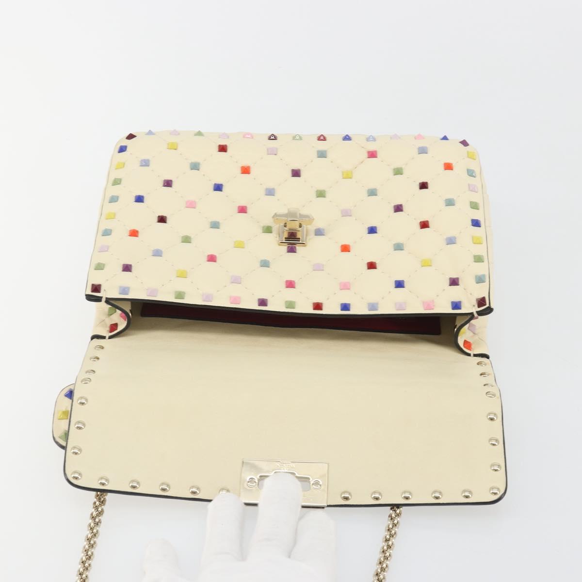 VALENTINO Rock Studs Chain Shoulder Bag Leather 2way Ivory Gold Auth 193023V