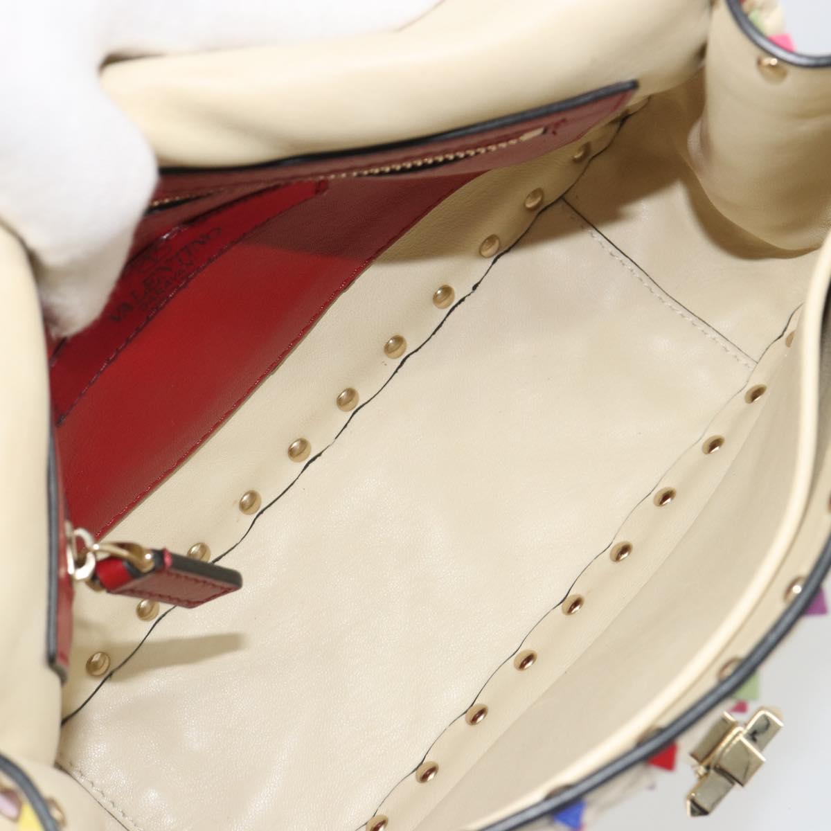 VALENTINO Rock Studs Chain Shoulder Bag Leather 2way Ivory Gold Auth 193023V