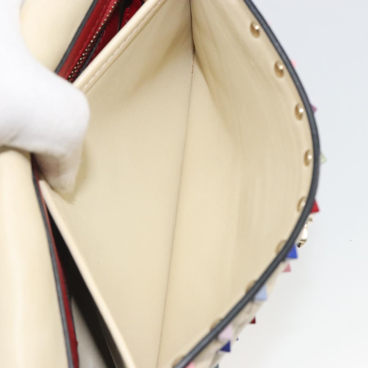 VALENTINO Rock Studs Chain Shoulder Bag Leather 2way Ivory Gold Auth 193023V