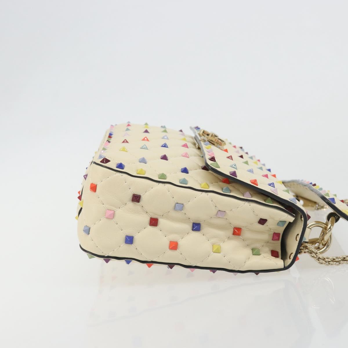 VALENTINO Rock Studs Chain Shoulder Bag Leather 2way Ivory Gold Auth 193023V